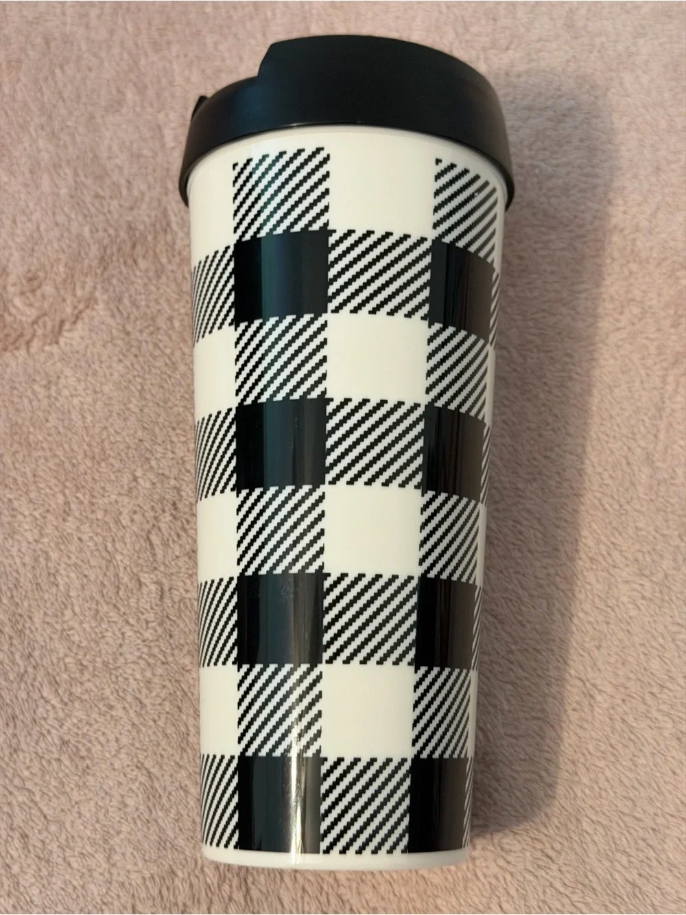 Vera Bradley Black & White Buffalo Check Travel Tumbler with Flip Lid